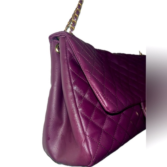 Quilted Luggage Tote W/Chain Strap, Plum & Gold-tone Hardware, Turn lock - Picture 2 of 12